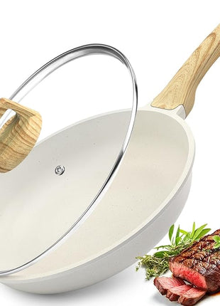 GiPP Nonstick Frying Pan Skillet with Lid - 8" White Granite Non Stick Pans, Omelette Pan with Heat-Resistant Handle, Compatible with All Stovetops, PFOA Free