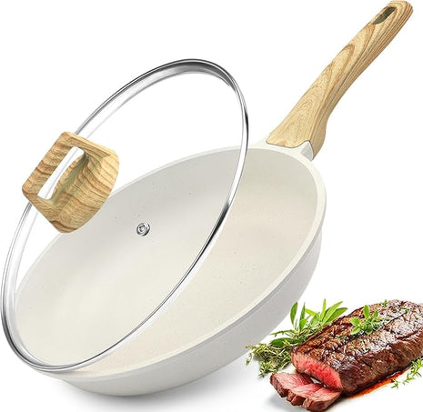 GiPP Nonstick Frying Pan Skillet with Lid - 8" White Granite Non Stick Pans, Omelette Pan with Heat-Resistant Handle, Compatible with All Stovetops, PFOA Free