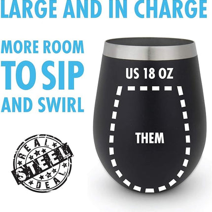 Stainless Steel Unbreakable Wine Tumblers: Stemless Camping Wine Glasses, NO LIDS, Cool Outdoor 18 oz Metal Wine Glass Set of 4 - Portable for Pool, Picnic - Drinking Cups for Outdoors