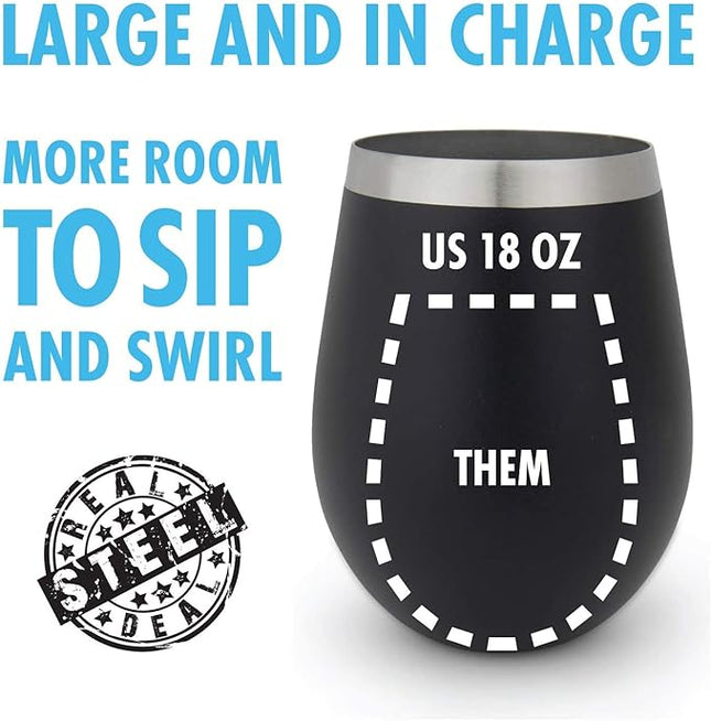 Stainless Steel Unbreakable Wine Tumblers: Stemless Camping Wine Glasses, NO LIDS, Cool Outdoor 18 oz Metal Wine Glass Set of 4 - Portable for Pool, Picnic - Drinking Cups for Outdoors