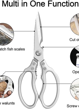 AWinjoy Heavy Duty Sharp Kitchen Scissors, Dishwasher Safe, Cooking Shears for Meat, Chicken, Fish, Poultry, Herb, Bread (Silver)