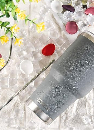 D·S 30oz Grey Tumbler Stainless Steel Insulated Travel Mug with Straw Lid Cleaning Brush (30oz Grey)