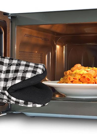 1 Pair Short Oven Mitts, Heat Resistant Silicone Kitchen Mini Oven Mitts for 500 Degrees, Non-Slip Grip Surfaces and Hanging Loop Gloves, Baking Grilling Barbecue Microwave Machine Washable