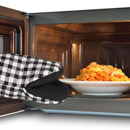 1 Pair Short Oven Mitts, Heat Resistant Silicone Kitchen Mini Oven Mitts for 500 Degrees, Non-Slip Grip Surfaces and Hanging Loop Gloves, Baking Grilling Barbecue Microwave Machine Washable