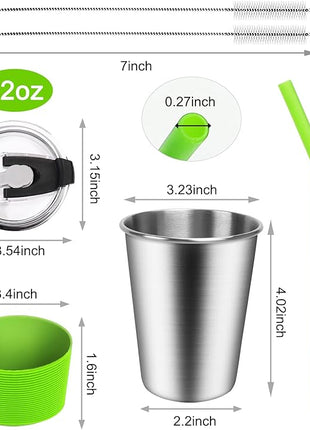 ShineMe Kids Cups with Straws and Lids, 12oz Kids Metal Drinking Glasses with Spill Proof Lids & Silicone Straws, Stainless Steel Reusable Water Tumblers for Children and Adults (5pack)