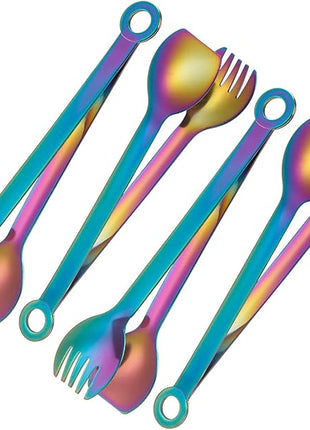 MSY BIGSUNNY Multicolor Small Serving Tongs - 6 Inches Premium Stainless Steel Appetizer Tongs, Set of 4