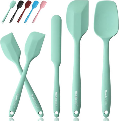Wanbasion 5 Piece Premium Silicone Spatula Set Heat Resistant, Colorful Rubber Baking Spatula Set, Kitchen Spatula Set Dishwasher Safe for Nonstick Cookware Cooking Mixing Light Green