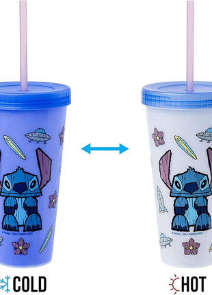 Silver Buffalo Lilo and Stitch Tiki Stitch Set 24oz. 4 pack Color Change Plastic Tumbler