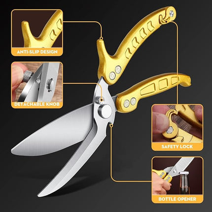 Poultry Shears, Germany Detachable Heavy Duty Kitchen Scissors With Knife Bottle Opener Gift Box, Multipurpose Kitchen Shears For Cooking Chicken Meat Turkey Thanksgiving Christmas Gifts for Men Women