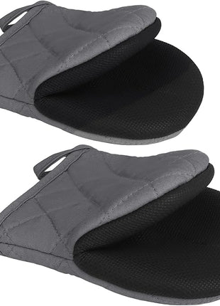 1 Pair Short Oven Mitts - Silicone Kitchen Oven Gloves High Heat Resistant 500℉, Mini Oven Mits with Non-Slip Grip Surfaces and Hanging Loop for BBQ, Baking, Cooking and Grilling (Solid Gray)