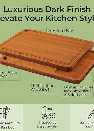 Bamboo Cutting Board, Durable Wood Cutting Boards for Kitchen with Deep Juice Grooves & Built-in Handles, Ideal Charcuterie & Chopping for Meat, Vegetables and Fruits Ideal Kitchen Gifts