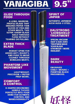 Dalstrong Yanagiba Knife - 9.5 inch - Phantom Series - Sushi Knife - Japanese High-Carbon AUS8 Steel - Pakkawood Handle - Japanese Knife - Sheath Included