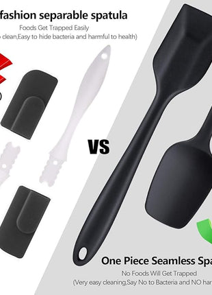 Spatulas Set of 6, Food Grade Silicone Spatulas, Heat Resistant, Seamless One Piece Design, Stainless Steel Core, Kitchen Utensils Nonstick for for Cooking, Baking and Mixing (Black)