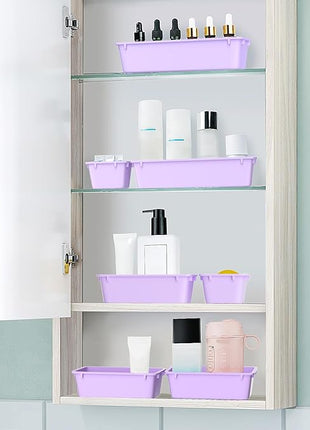 WOWBOX 25 PCS Plastic Drawer Organizer Set, 4 Sizes Desk Drawer Divider Organizers and Storage Bins for Makeup, Jewelry, Gadgets for Kitchen, Bedroom, Bathroom, Office, Purple