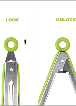 Premium 304 Stainless Steel Barbecue Turners, Heavy Duty Non-Stick BBQ Cooking Kitchen Tongs, 9" and 12" Green