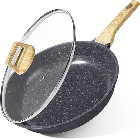 GiPP Ceramic Nonstick Frying Pan with Lid - 10" Healthy Non-Toxic Non Stick Skillet Omelette Pans, Induction Compatible Chef Pan, PFAS & PFOA-Free, Dishwasher Safe, Stay Cool Handles