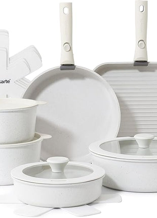 SENSARTE 17 Piece Pots and Pans Set, Nonstick Detachable Handle Cookware Set, Induction Kitchen Cookware Set with Removable Handle, Healthy Non Stick for RV, Dishwasher ＆ Oven Safe, PFOA Free (White)