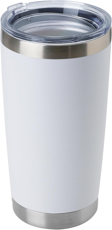 DOMICARE 20oz Stainless Steel Tumbler Bulk with Lid, Double Wall Vacuum Insulated Travel Mug, Powder Coated Coffee Cup, Powder White, 1 Pack