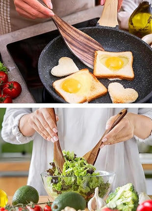 Wooden Spoons for Cooking 9 Pieces Set, TeakWooden Kitchen Utensil Set, Wooden Cooking Utensils Spoons, Spatulas, Heat-Resistant, Lightweight & Durable, Perfect for Non-Stick Cookware