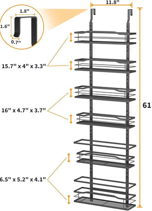 Moforoco 6-Tier Over The Door Pantry Organizer, Pantry Organization and Storage, Black Hanging Basket Cabinet Door Wall Spice Rack Shelves, Home & Kitchen Laundry Room Bathroom Essentials accessories
