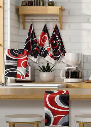 Boyiee Set of 6 Red Black Grey White Kitchen Towels Modern Geometric Dish Hand Towels 24 x 16 Inches Gifts Decorative Tea Cloth Gifts for Farmhouse Kitchen Bathroom Decorations