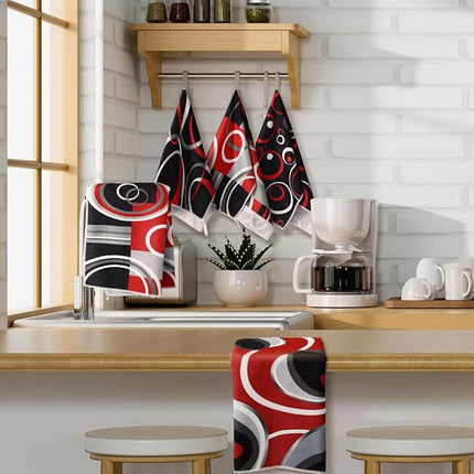Boyiee Set of 6 Red Black Grey White Kitchen Towels Modern Geometric Dish Hand Towels 24 x 16 Inches Gifts Decorative Tea Cloth Gifts for Farmhouse Kitchen Bathroom Decorations