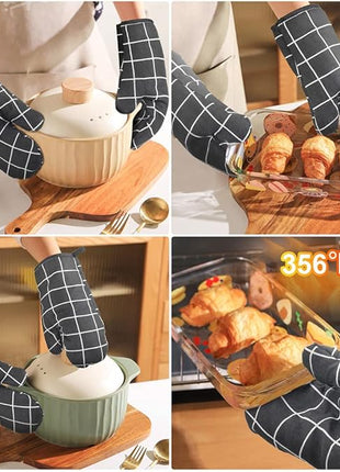 AUAUY Oven Mitts and Pot Holders 6PCS Set, 392°F Heat Resistant Cooking Gloves and Hot Pads Baking Mittens Grilling Gloves BBQ Gloves Non-Slip Kitchen Mittens for Oven Cooking Baking Grilling