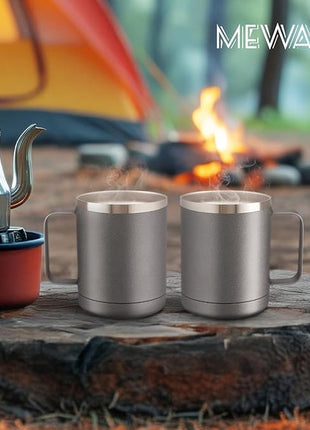 MEWAY 12oz Coffee Mug With Handle 2 Pack Bulk,Stainless Steel Insulated Travel Tumblers With Sliding Lid,Double Wall Vacuum Camping Cup for Hot & Cold Drinks Tea (Cold Grey,Set of 2)
