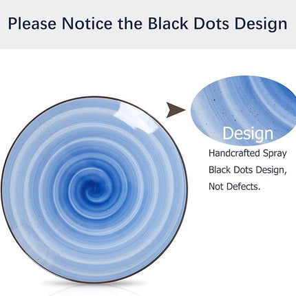 Selamica Ceramic 16-Pieces Dinnerware Set, Ceramic Dishes Set for 4, Kitchen Plates and Bowls Sets, Dinner Plates Set, Spray Black Dots, Gradient Blue