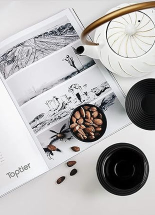 Tea Kettle, TOPTIER Japanese Cast Iron Teapot with Stainless Steel Infuser, Cast Iron Tea Kettle Stovetop Safe, Wave Design Tea Pot Coated with Enameled Interior for 30 Ounce (900 ml), White