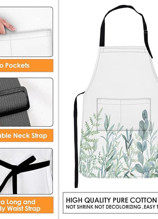 Britimes Watercolor Floral Botanical Apron Home Kitchen Cooking Baking Gardening for Women Men with Pockets 32x28 inch