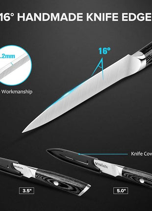 MOSFiATA 5” Chef Knife and 3.5" Fruit Knife Set with Knife Sheath, German High Carbon Stainless Steel EN.4116 with Micarta Handle and Gift Box for Vegetable and Fruit Cutting