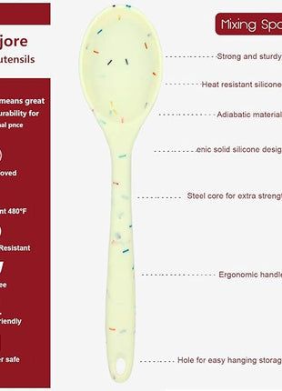 2 Pcs Silicone Spoons for Cooking Heat Resistant, Hygienic Design Cooking Utensi Rubber Spoons for Kitchen Cooking Baking Stirring Mixing Tools (Rainbow White)