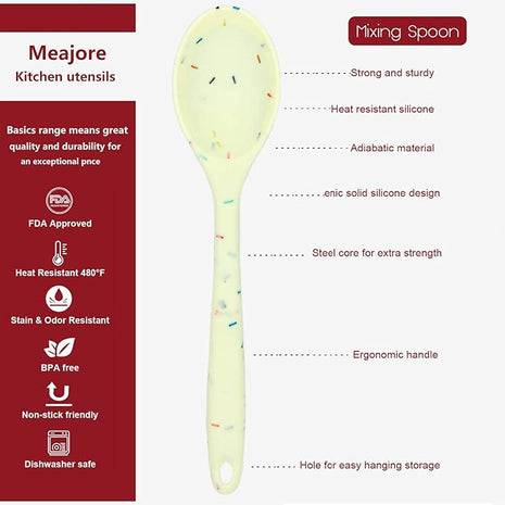 2 Pcs Silicone Spoons for Cooking Heat Resistant, Hygienic Design Cooking Utensi Rubber Spoons for Kitchen Cooking Baking Stirring Mixing Tools (Rainbow White)