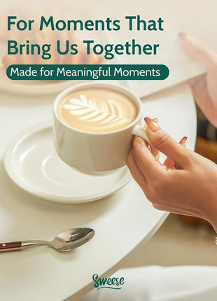 Sweese Porcelain Cappuccino Cups Set - 8 oz Stackable Coffee Mugs with Saucers, Metal Stand, Dove Grey, Set of 4