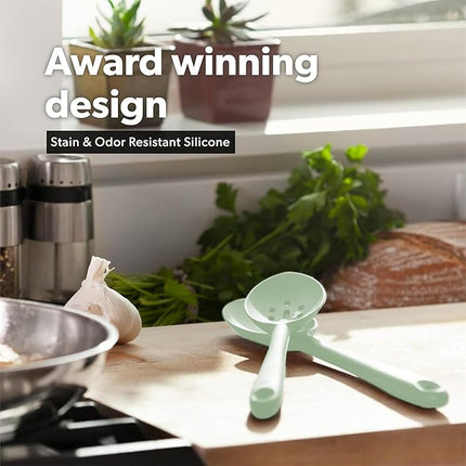 DI ORO Silicone Ladle & Spoons for Cooking – Large Kitchen Spoons for Mixing, Serving, & Stirring - Soup Ladle with Wide Bowl - High Heat Silicone Kitchen Utensils for Nonstick Cookware Safe (Sage)