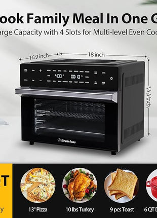 Beelicious 32QT Extra Large Air Fryer, 19-In-1 Air Fryer Toaster Oven Combo with Rotisserie and Dehydrator, Digital Convection Oven Countertop Airfryer Fit 13" Pizza, 6 Accessories, 1800w, Black