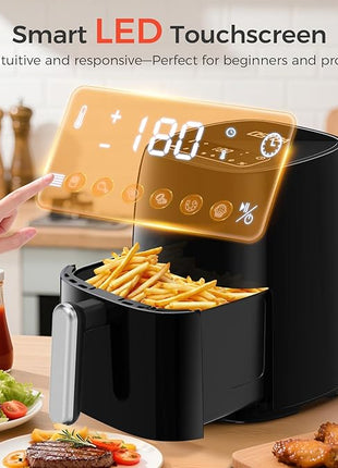 OSTBA 4.5QT Air Fryer with Tempered Glass LED Touch Screen, 6 Presets One-Touch Cooking, Adjustable Temp & Time, Dishwasher Safe Nonstick Basket, Oil-Free Healthy Cooking, 1–4 People