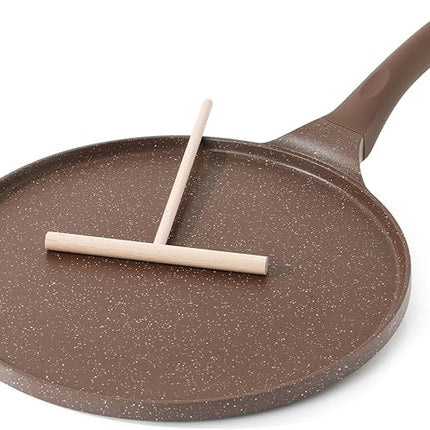 SENSARTE Nonstick Crepe Pan, Swiss Granite Coating Dosa Pan Pancake Flat Skillet Tawa Griddle 10-Inch with Stay-Cool Handle, Induction Compatible (Toffee Brown)