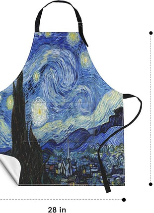 Britimes Apron Home Kitchen Cooking Baking Gardening for Women Men With Pockets Starry Night Oil Painting 32x28 inch