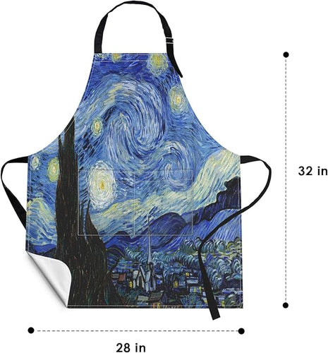Britimes Apron Home Kitchen Cooking Baking Gardening for Women Men With Pockets Starry Night Oil Painting 32x28 inch