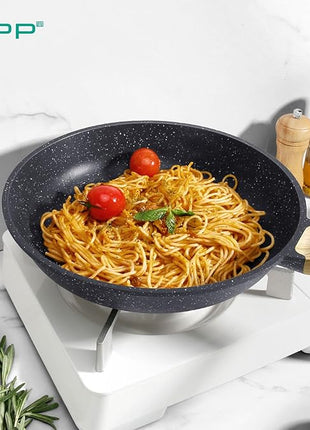 GiPP Nonstick Frying Pan Skillet - 11" Grey Granite Non Stick Pans, Omelette Pan with Heat-Resistant Handle, Compatible with All Stovetops, PFOA Free