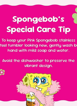 Dragon Glassware x SpongeBob SquarePants 24 oz Vacuum Insulated Tumbler with Lid and Straw - Tumbler Cup with 2 Straws - Stainless Steel Tumbler with Straw for Water, Iced Tea - SpongeBob - Pink