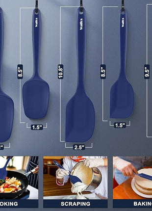 Walfos Silicone Spatula Set (5pcs) - 600℉ High Heat Resistant Kitchen Spoon Navy Blue Spatulas for Cooking Mixing & Baking, Strong Steel Core and One-Pieces Seamless Design, BPA Free Dishwasher Safe