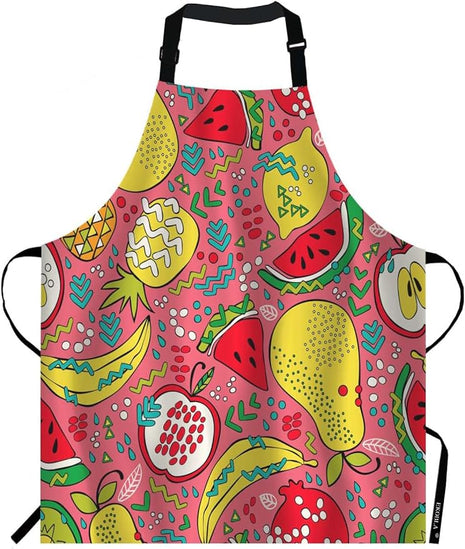 EKOBLA Summer Fruits Aprons Pineapple Watermelon Kiwi Apple Pear Orange Lemon Banana Waterproof Resistant Chef Cooking Kitchen BBQ Adjustable Aprons for Women Men 27x31 Inch