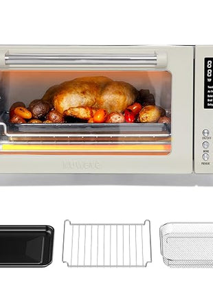 Nuwave Bravo Air Fryer Toaster Smart Oven, 10-in-1 Countertop Convection, 1800 Watts, 21-Qt Capacity, 50°-450°F Temp Controls, Top and Bottom Heater Adjustments 0%-100%, PFAS Free, Cream