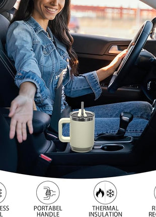 20 oz Tumbler with Handle,Tumbler with Lid and Straw,Double Wall Insulated Cup Stainless Steel Travel Mug(Cold for 34 Hours),Water Bottle for Iced Tea,Coffee,Cold Beverages(Cream White)