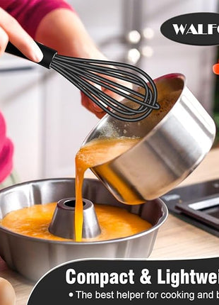 Walfos Silicone Whisk,7+9in Mini Whisk,BPA Free,Small Whisks for Non-Scratch,Heat Resistant (450°F) Nice for stirring individual eggs and mixing small amounts of powder and sauce.Dishwasher Safe.Black