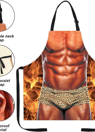 Funny Men Cooking Grilling Aprons Muscles Guy BBQ Funny Gag Gifts for Christmas, White Elephant Gift Exchange (Muscleman, One Size)
