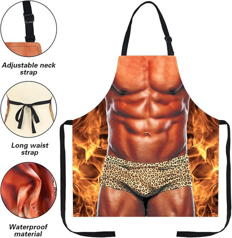 Funny Men Cooking Grilling Aprons Muscles Guy BBQ Funny Gag Gifts for Christmas, White Elephant Gift Exchange (Muscleman, One Size)